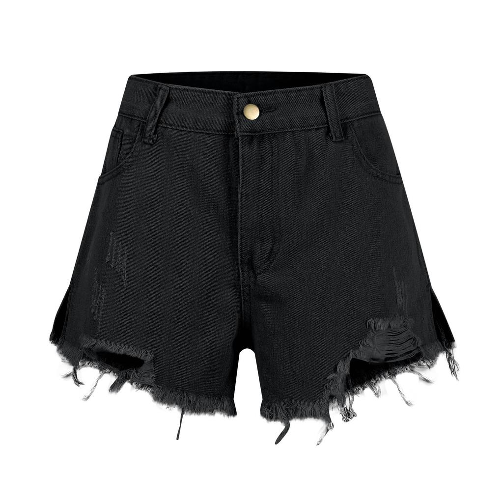 Женские джинсовые шорты с рваной бахромой и высокой талией