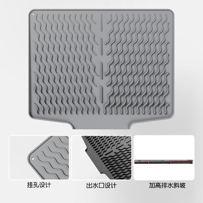 New Silicone Tableware Drain Mat Non Slip Sink Mat Slope Guided Flow Drying Mat Heat Insulated Pad Hollow Out Dish Drainer Mats silicone серый