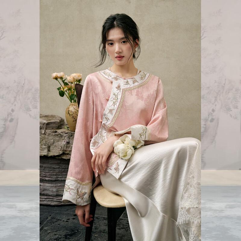 

JK&JS New Chinese Style Embroidered Jacquard Linen Blend Jacket M