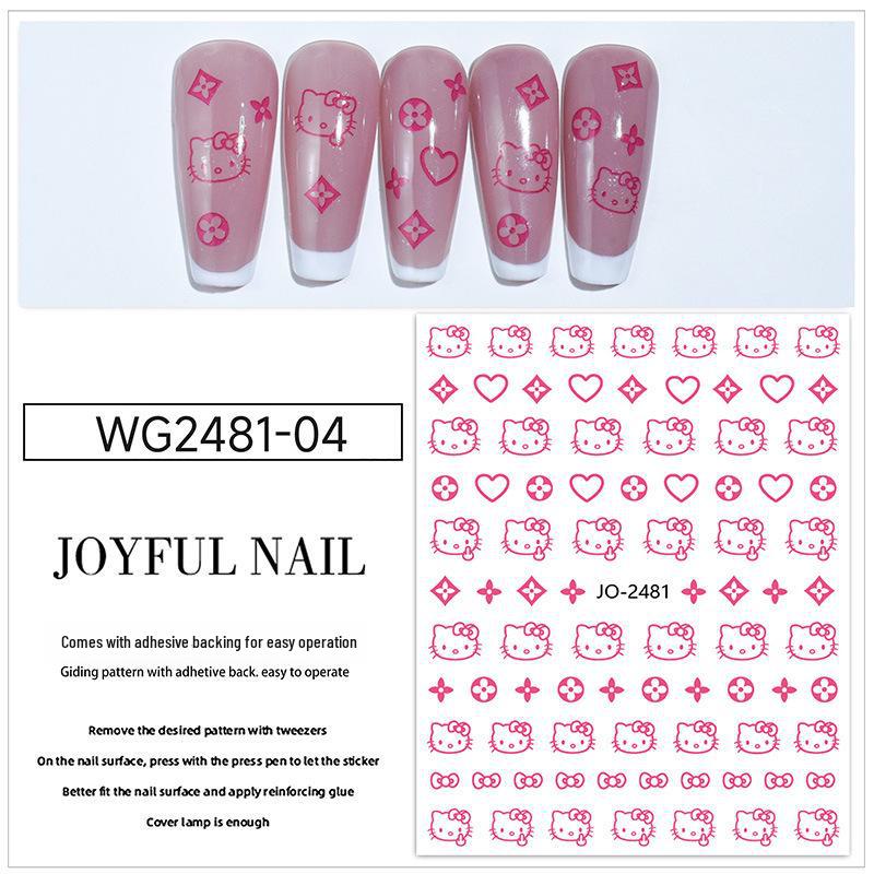 KT Cat Cartoon Nail Art Stickers: Cute Star & Heart Designs