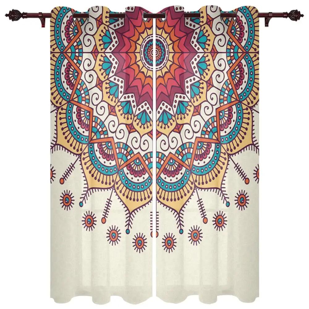 Snidade Mandala Blommor Abstrakt Mönster Cirklar Hög Skuggning Fönstergardiner Scenisk Mörkläggningsdraperi för Vardagsrum Dekorativt