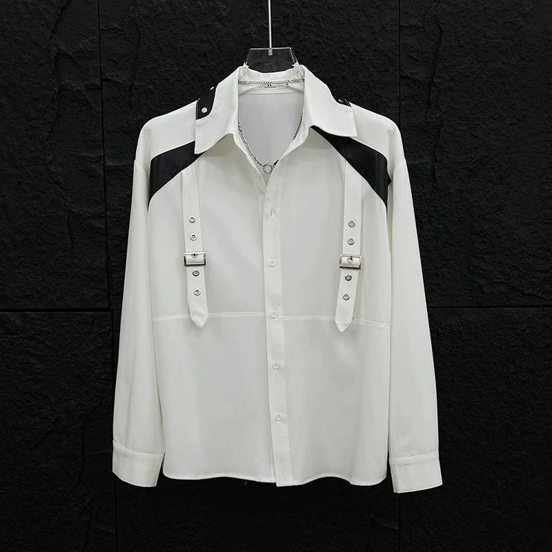 Весна Осінь Дизайн Нішевий Сплайсинг Сорочка з Довгим Рукавом для Чоловіків Особистість Вільна та Універсальна Сорочка для Чоловіків