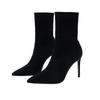 2025 Autumn and Winter New Short Boots Women's High Heel Thin Heel Pointed Black Elastic Thin Boots Versatile Internet Celebrity Medium Single Boots