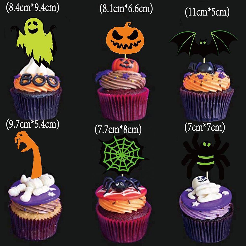Spider Ghost Pumpkin Cake Insertion Card Paper Cake Flags Halloween Fluorescent Flag  Bar