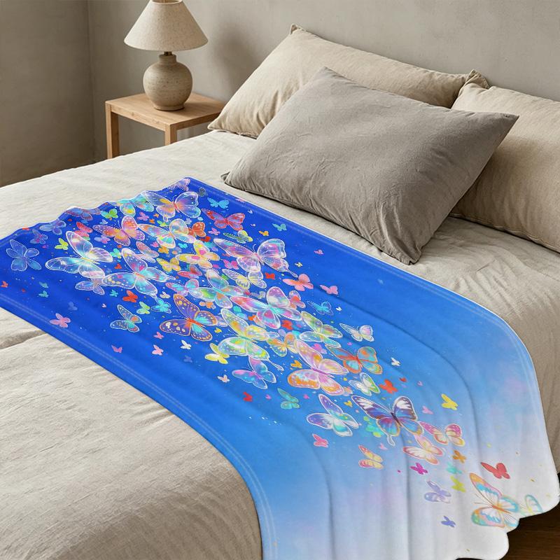 Plush Flannel Blanket Butterfly Pattern, Soft Warm Breathable Single Size Throw, Cozy Home Bedroom Nap Blanket for Halloween & Christmas Decor