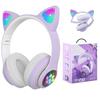 Megadream Kids' Wireless/Wired Headphones with Microphone, Cat Ear LED Lights, Dual RGB Light Design, Bluetooth 5.0, 1m Wire Length, TF Card Slots, Fo