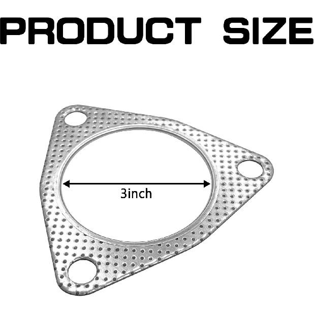 2PCS Exhaust Gasket 3 Bolt Metal Exhaust Pipe Seal Gasket for Multifunctional Manifold/Header/Muffler/Catalytic Converter/Exhaust Turbo,3 Holes High