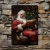 Vintage Metal Santa Claus Wall Art 8x12 Inch  Oil Painting Style Christmas Decor with PreDrilled Holes for Home Restaurant