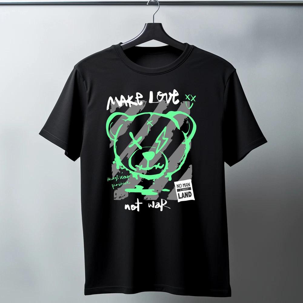 Make Love Not War TShirt Streetwear Graphic Bear Tee Urban Aesthetic Unisex S