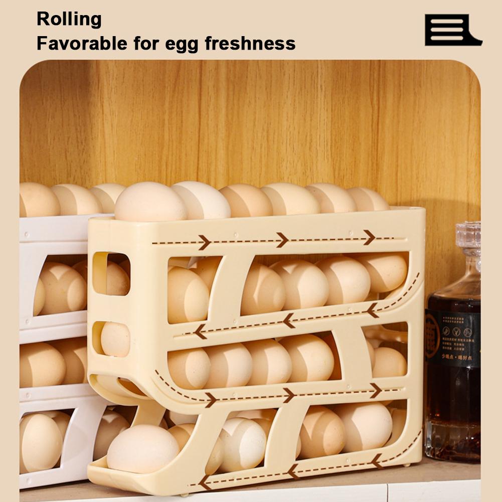 4 Tiers Stackable Egg Organizer Large Capacity Refrigerator Egg Storage Box Space-Saving Eggs Rolling Rack for Fridge Countertop