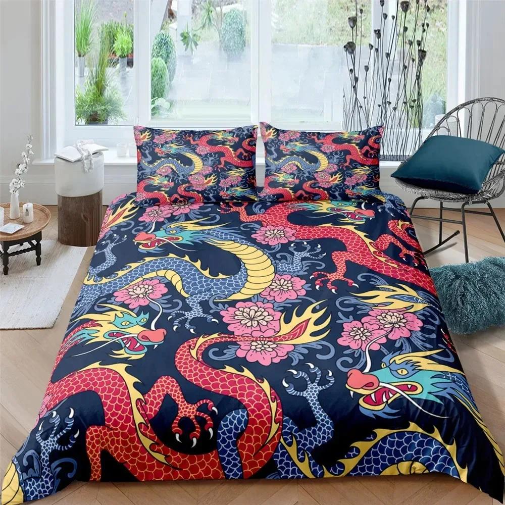 Comforter Bedding Queen 3D Mythical Dragon Print 3 Piece Bed Set With Pillow Shams Kids Cool Polyester No Comforter
