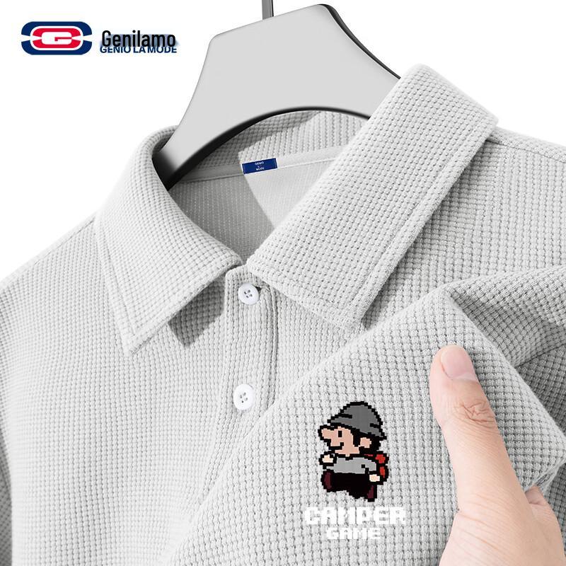 GENIOLAMODE Men s Pixel Game Waffle Knit Polo T-Shirt XL