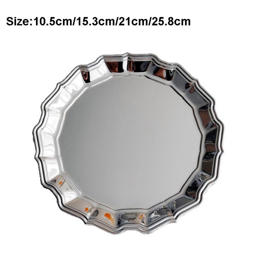 Retro Stainless Steel Cake Tray Round Luxury Jewelry Storage Plate Photo Props Silver Dessert Plate Home Decoration