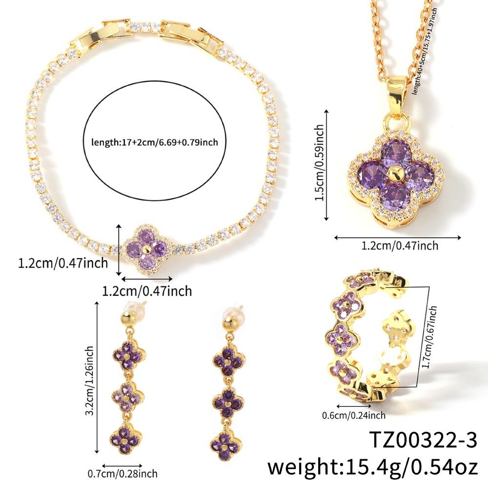 New Small Exquisite, and Versatile Four-leaf Clover Necklace Bracelet Earrings and Ring Set - A Birthday Gift