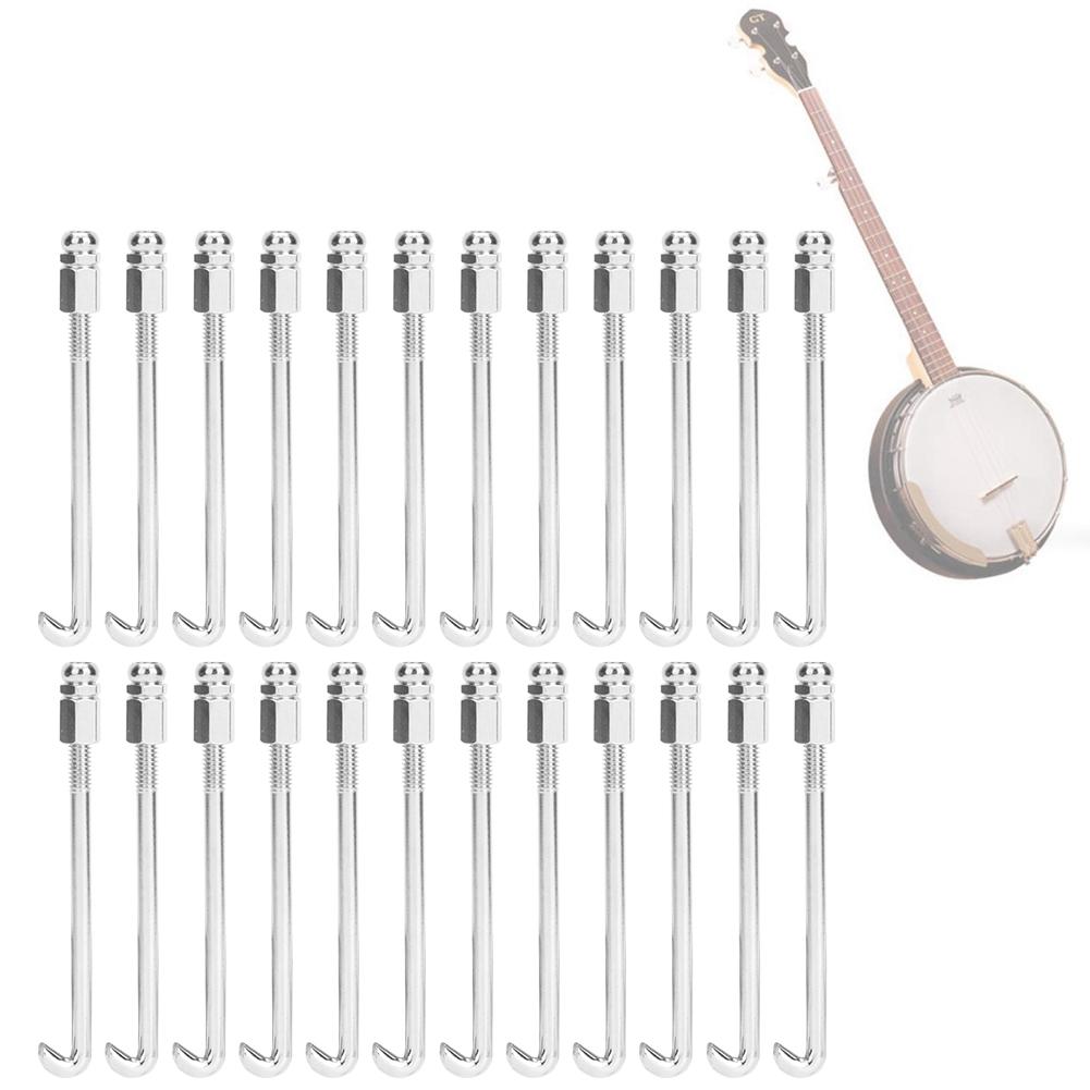 24Pcs Banjo Hooks Silver Metal Chrome Plated Parts Musical Instrument Accessories