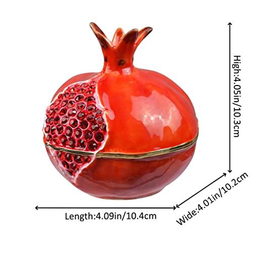 FJ FENGZHIJIE Pomegranate Fruit Figurine, Decorative Trinket Box with Golden Crystal Enamel, Indoor Table Decoration, Gift for Women and Men