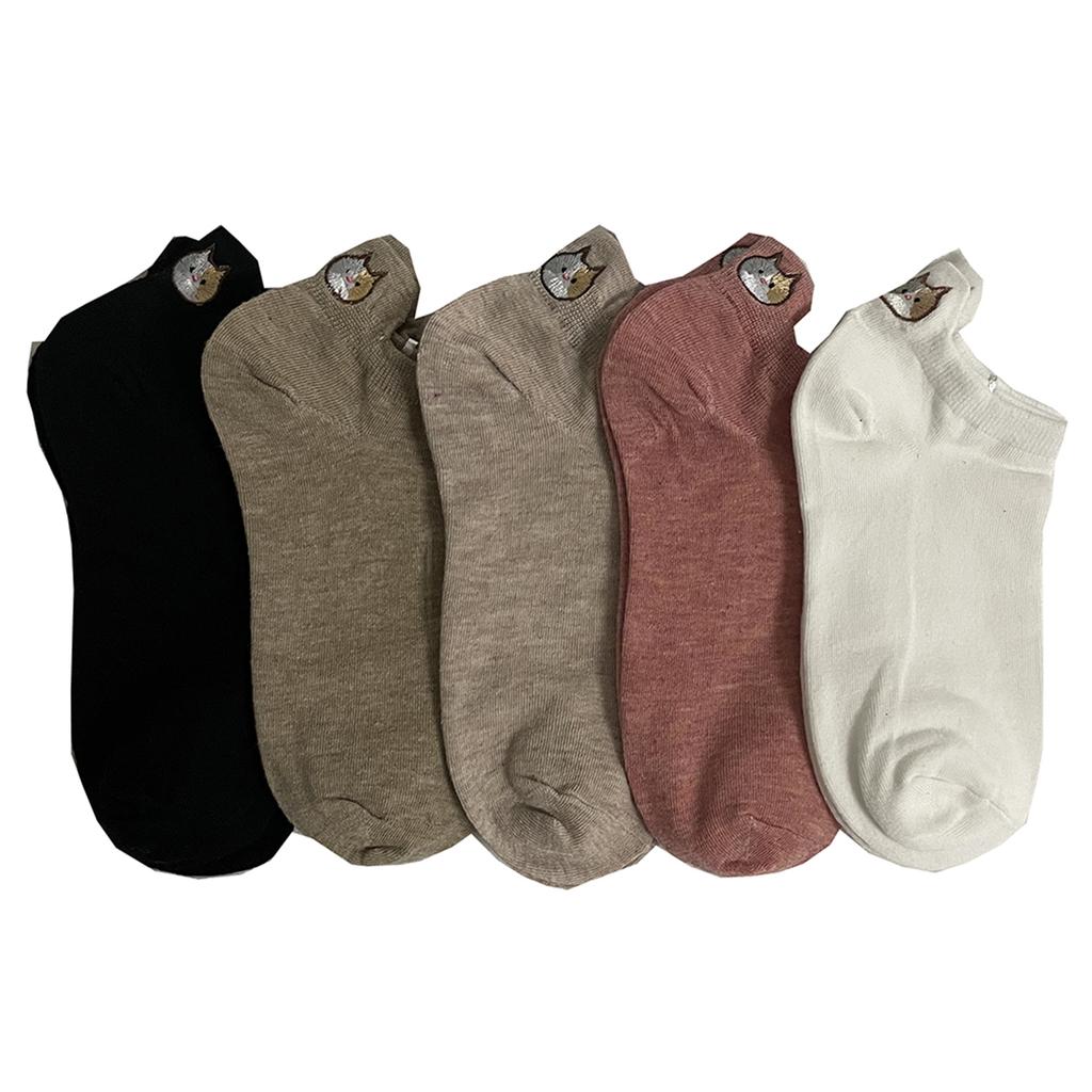 5 Pair Animal Embroidery Ankle Socks Women Cute Cat Summer Short  Socks Set Cartoon Kawaii Soft  Brand Designer Sokken