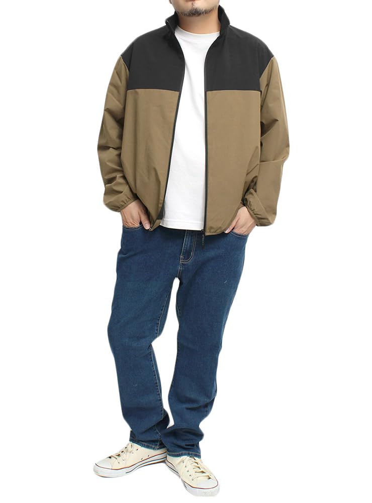 Mountain Parka Large Size Windproof Water Repellent Stretch Outdoor Switching Stand Blouson Jacket 5L Beige x Black [One Colors] Men's (Stand)