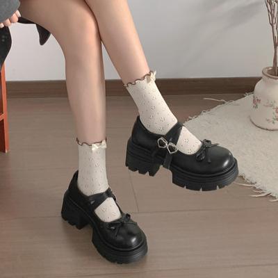 Black French British Style Platform Thick Heel Small Leather Shoes Women's 2025 New Summer Skirt Mary Jane Single Shoes