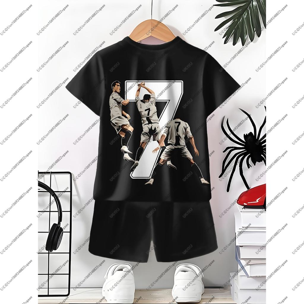 Football Jersey Kid Gift Youth Male Boy Girl Sporty Breathable Shorts Pajamas Ronaldo 7 Set Soccer