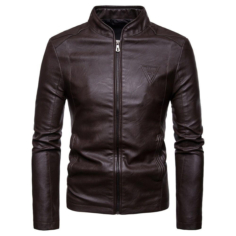 Korean Style Men's Autumn/Winter Leather Stand Collar Jacket - High Quality Fashion Coat