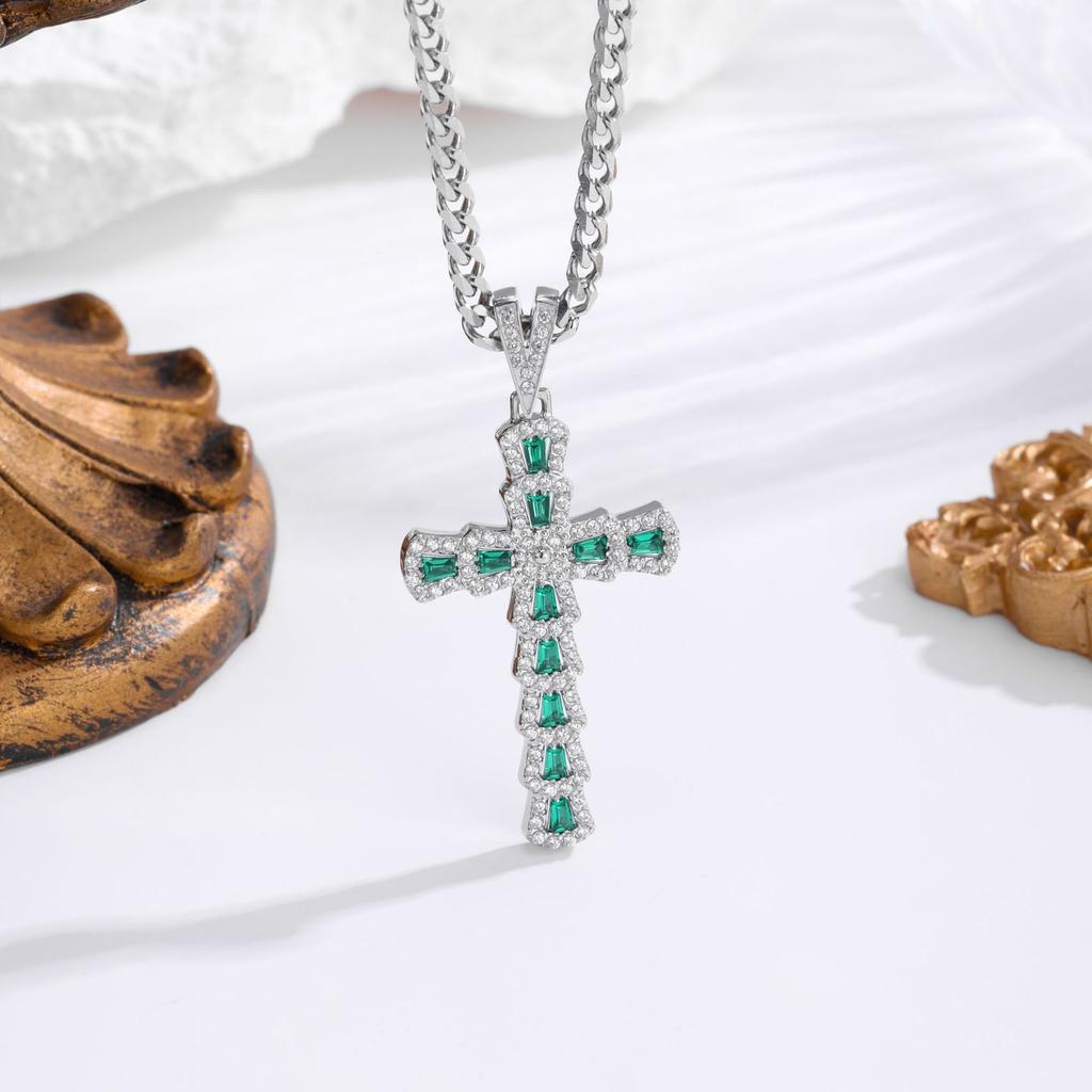 2026 Stone Cross Necklace Fashion Light Luxury Necklace Jewelry Premium Jewelry Full Diamond Men's Necklace