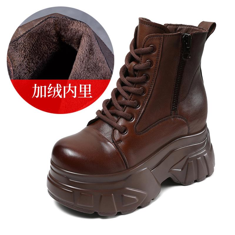 

Осень и зима новая платформа ботинки Мартин женские кожаные в британском стиле маленькие ретро коричневые с внутренней высотой на танкетке короткие кожаные ботинки 39