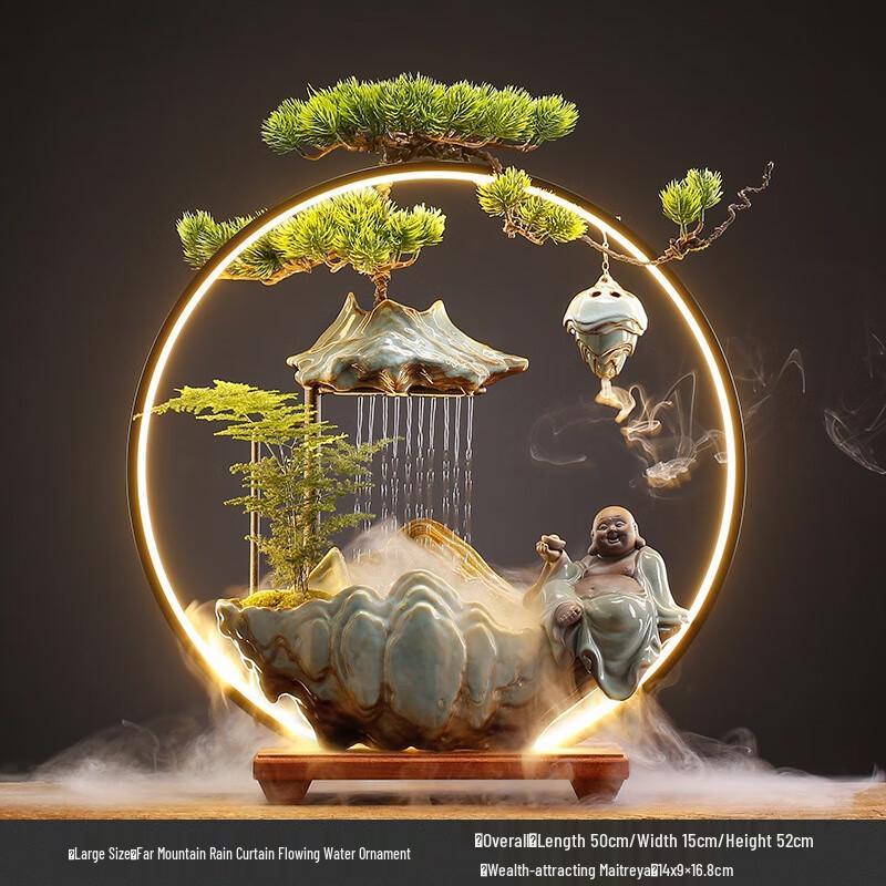 OIMG Lucky Maitreya Buddha Flowing Water Fountain Set