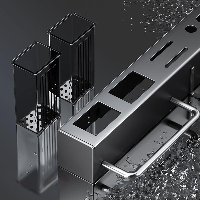 Wall-Mounted Thickened Knife Holder Punch-Free Kitchen Rack Multifunctional Chopstick Tube Knife and Utensil Holder Integrated