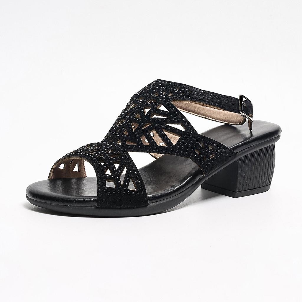 Summer Women's Shoes Thick Heel Rhinestone Shoes Hollow Fish Mouth High Heel Sandals Women