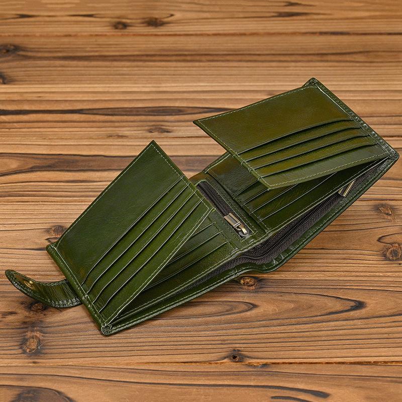 Genuine Leather Wallet, Snap-On Four-Fold Short Wallet, Men'S Short Wallet, Multi-Card Compartment, Multifunctional Two-Fold Wallet