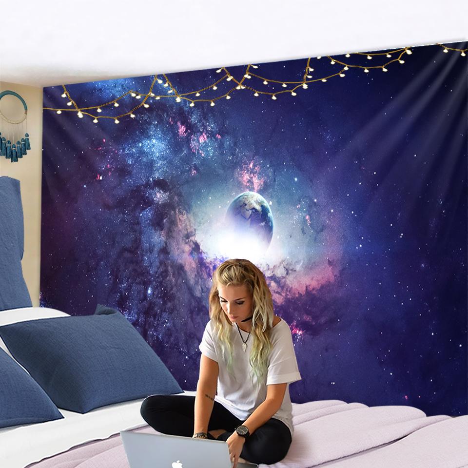 Milky Way Tapestry Space Interstellar Universe Moon Sun Earth Wall Tapestry Wall Decor Fabric Polyester Hanging Wall Tapestry