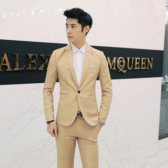 Men's Fashion One Button Suit Coat Wedding Business Casual Slim Lapel Jacket