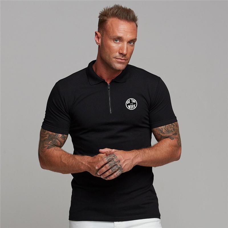 Muscleguys England Style Fashion Cotton Fitness Polo T-Shirt Men Polo Shirt Zip Polo Tees  Brand Short Sleeve Gym Bodybuilding Clothing