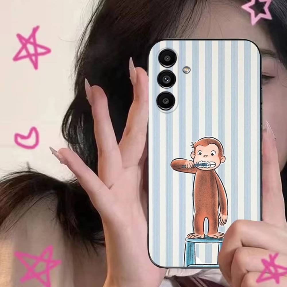 

Curious G-George Monkey Phone Case For Samsung S24,S21,S22,S23,S30,Ultra,S20,Plus,Fe,Lite,Note,10,9,5G Black Soft Cover Samsung S23ULTRA5G