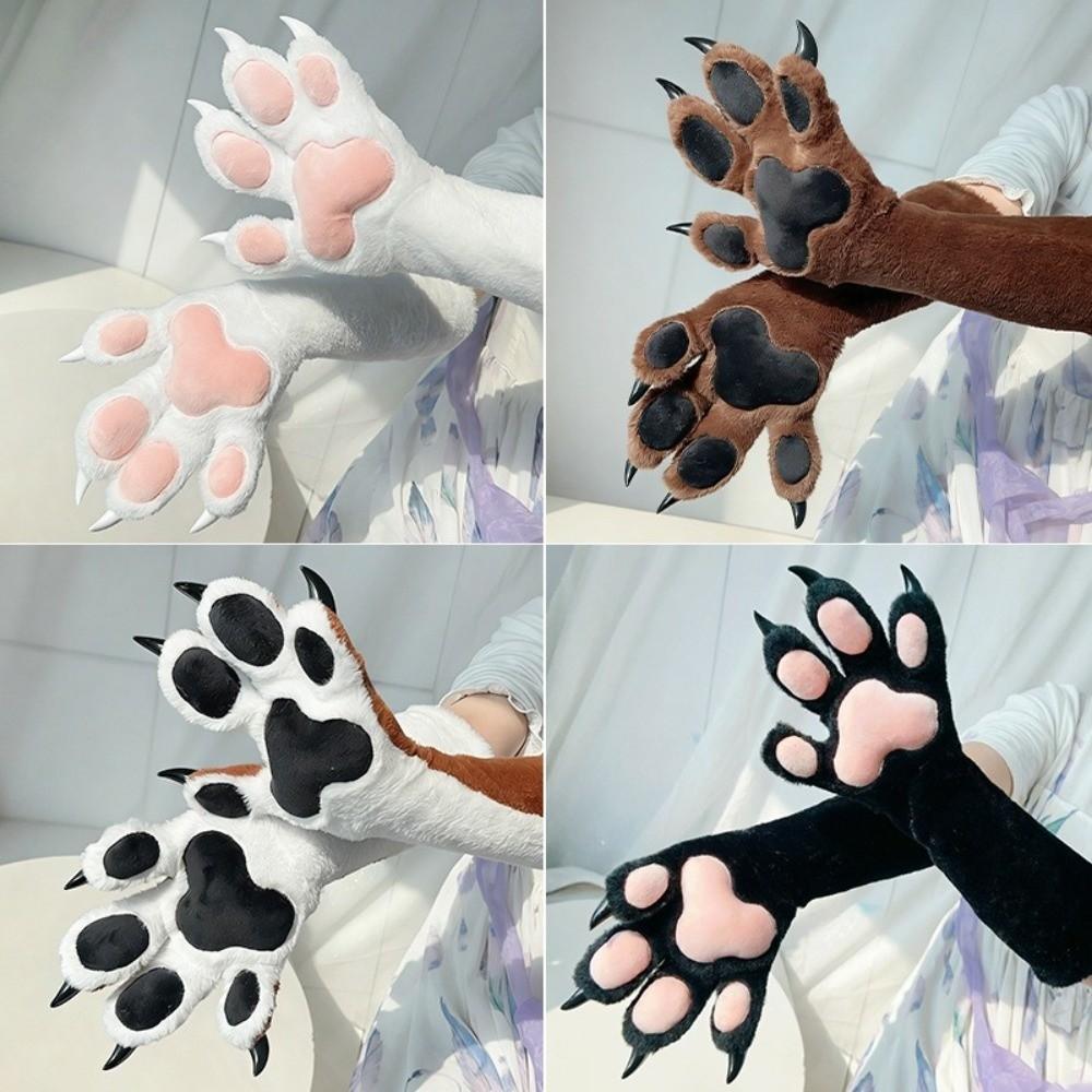 Guanto Zampa di Bestia Spesso Guanti Zampa di Gatto Peluche Lungo Guanti Artiglio di Gatto Cartone Animato Costume Cosplay