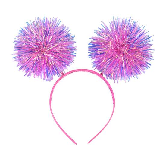 Party-Stirnband, Haarreif mit flauschiger Kugeldekoration, Elastisches Metallfolien-Stirnband für Partys, Cosplay, Halloween-Haare