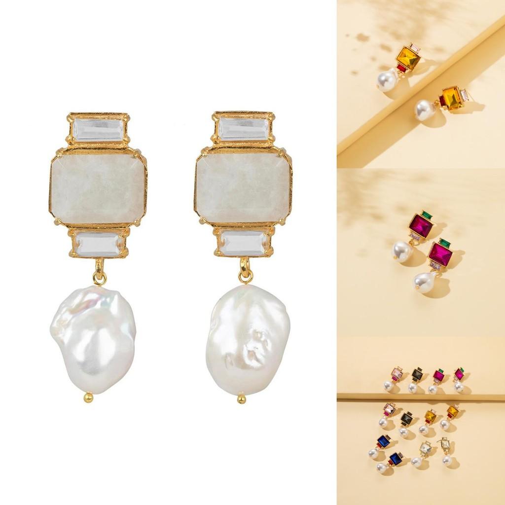 Modern Geometric Square Earrings With Rhinestones In Stylish Alloy Finish