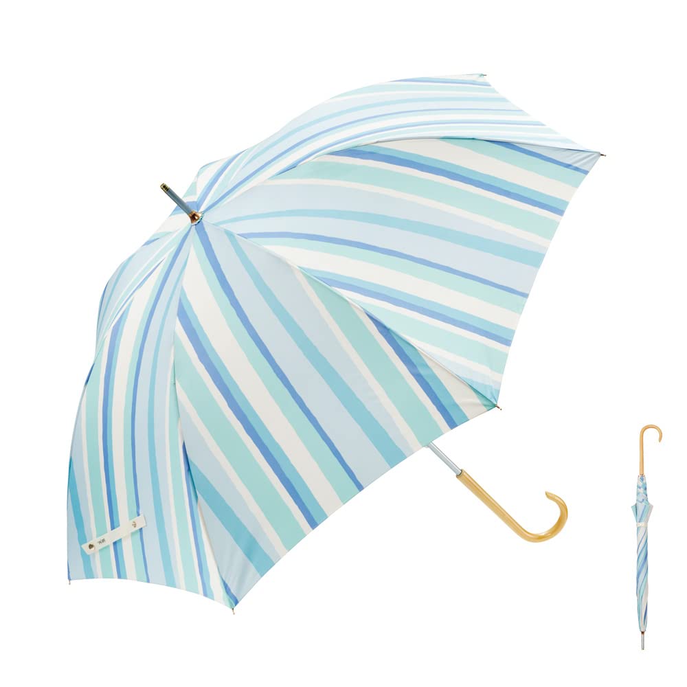 

Waterfront Long Umbrella Umbulatio Airy Light Sheer Stripe Blue Cider 58cm Slim and Light Windproof to withstand strong winds Women s U158-0786CY1-B1
