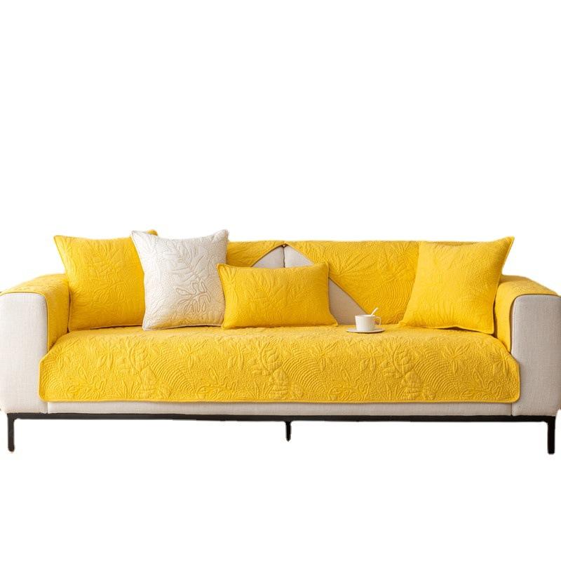 Four Seasons Universal Cotton Quilted Embroidered Leaf Sofa Cushion Solid Color Modern Non-slip Sofa Cushion Towel