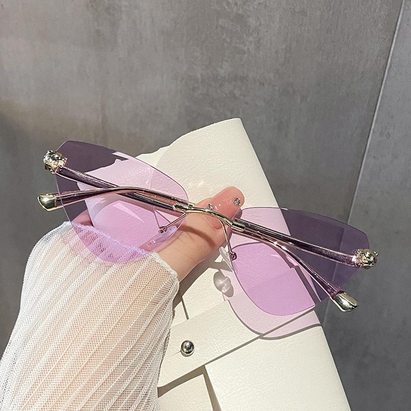 Y2K Vintage Rimless Triangle Cat Eye Sunglasses Women Men Luxury Designer Punk Leopard Head Sun Glasses