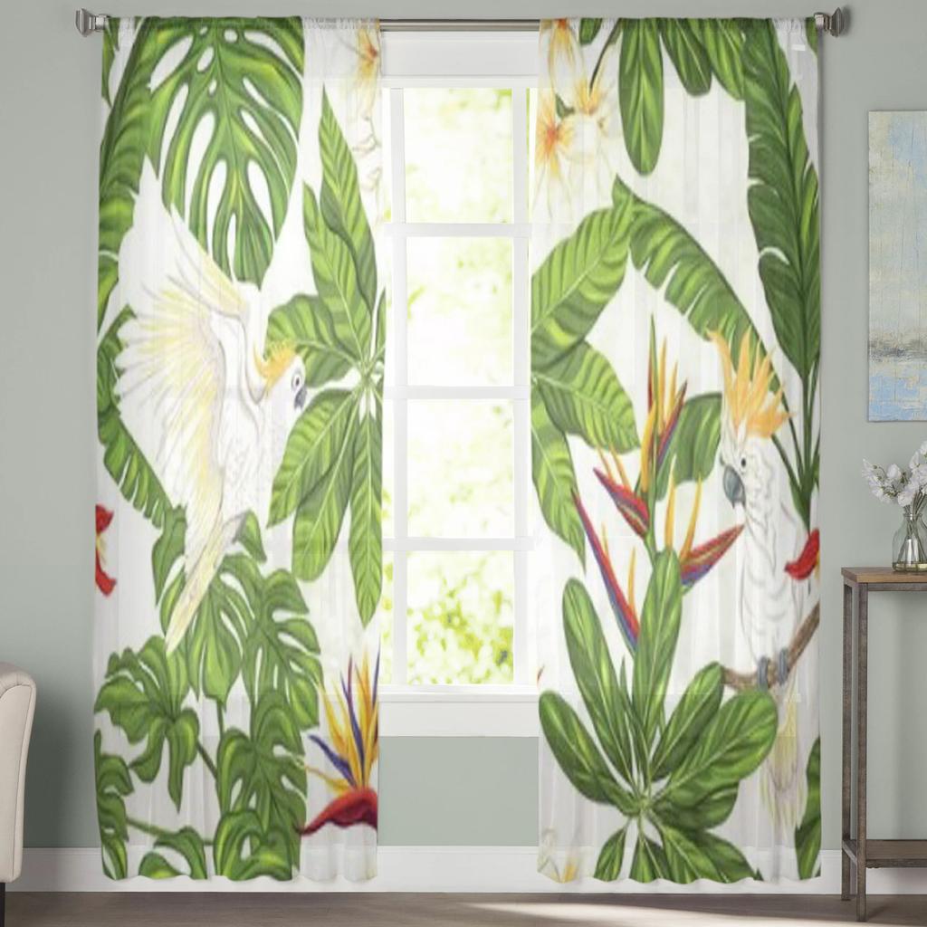 Tropical Plants Flowers And Birds Sheer Curtains For Bedroom Living Room Tulle Curtains For Kitchen Window Voile Curtains