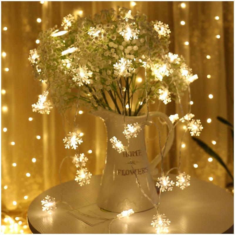 3M/6M LED Garland Snowflakes String Fairy Lights Battery Powered Hanging Ornaments Christmas Tree Pa