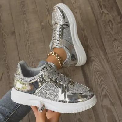 Women's Cross-Strap Sequin Casual Shoes 2024 - Large Size, Thick-Soled, Fashionable Spring & Autumn Footwear