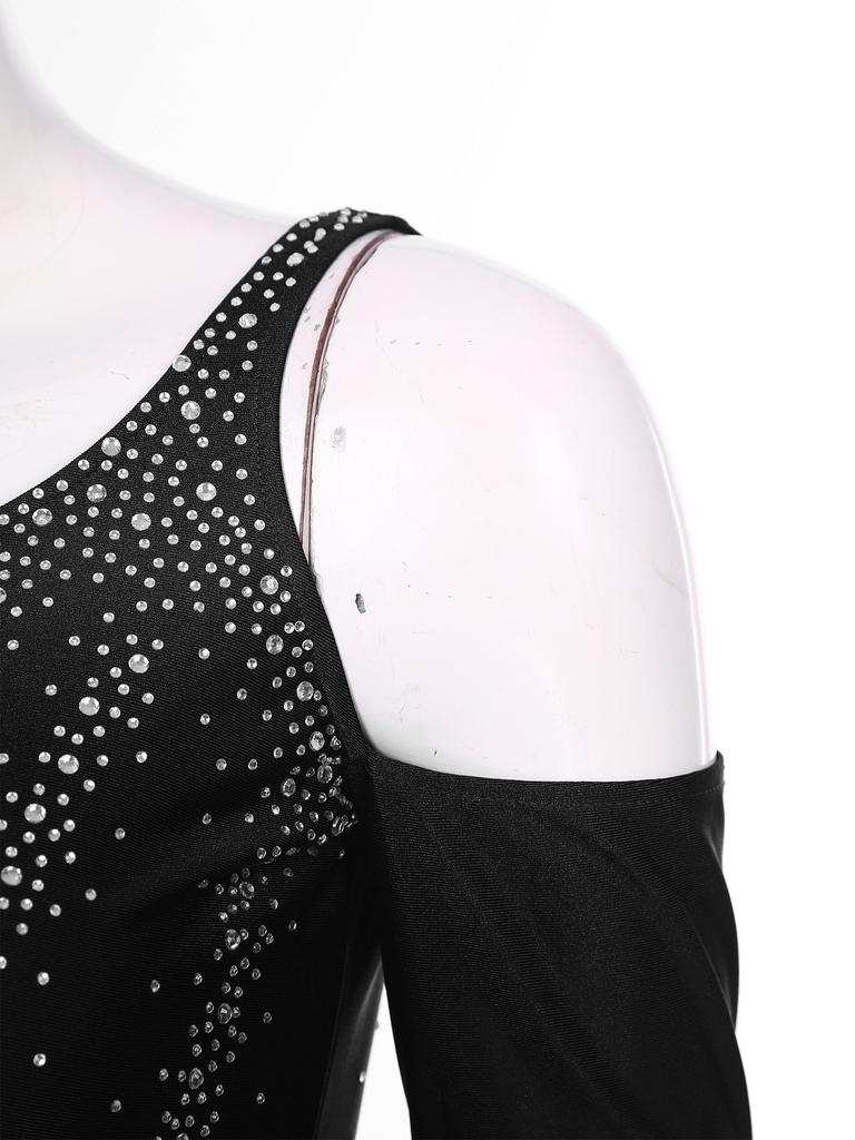 Γυναικείο Φόρεμα Χορού Αίθουσας V Λαιμόκοψη Ανοιχτή Πλάτη Κρύοι Ώμοι Λαμπερά Στρας Φαρδύς Πάτος Φόρεμα Σκηνικής Παράστασης