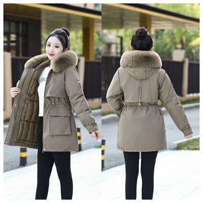 Women's Long Cotton-padded Jacket with Detachable Hood, Thickened Parka Winter Coat