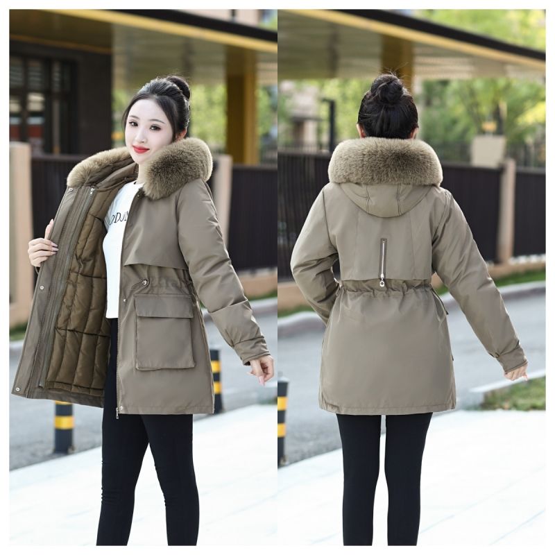 Giacca Lunga da Donna Imbottita in Cotone con Cappuccio Staccabile, Parka Invernale Spesso
