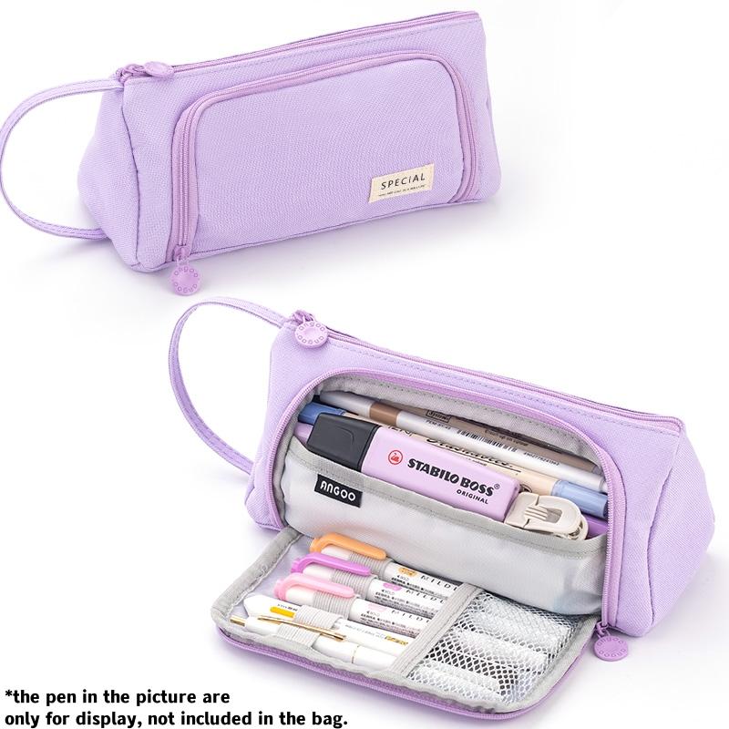 Angoo Oxford Fabric Pen Bag Pencil Case Large Capacity with Handle Multi Slot Waterproof Storage Pouch A7355 фиолетовый
