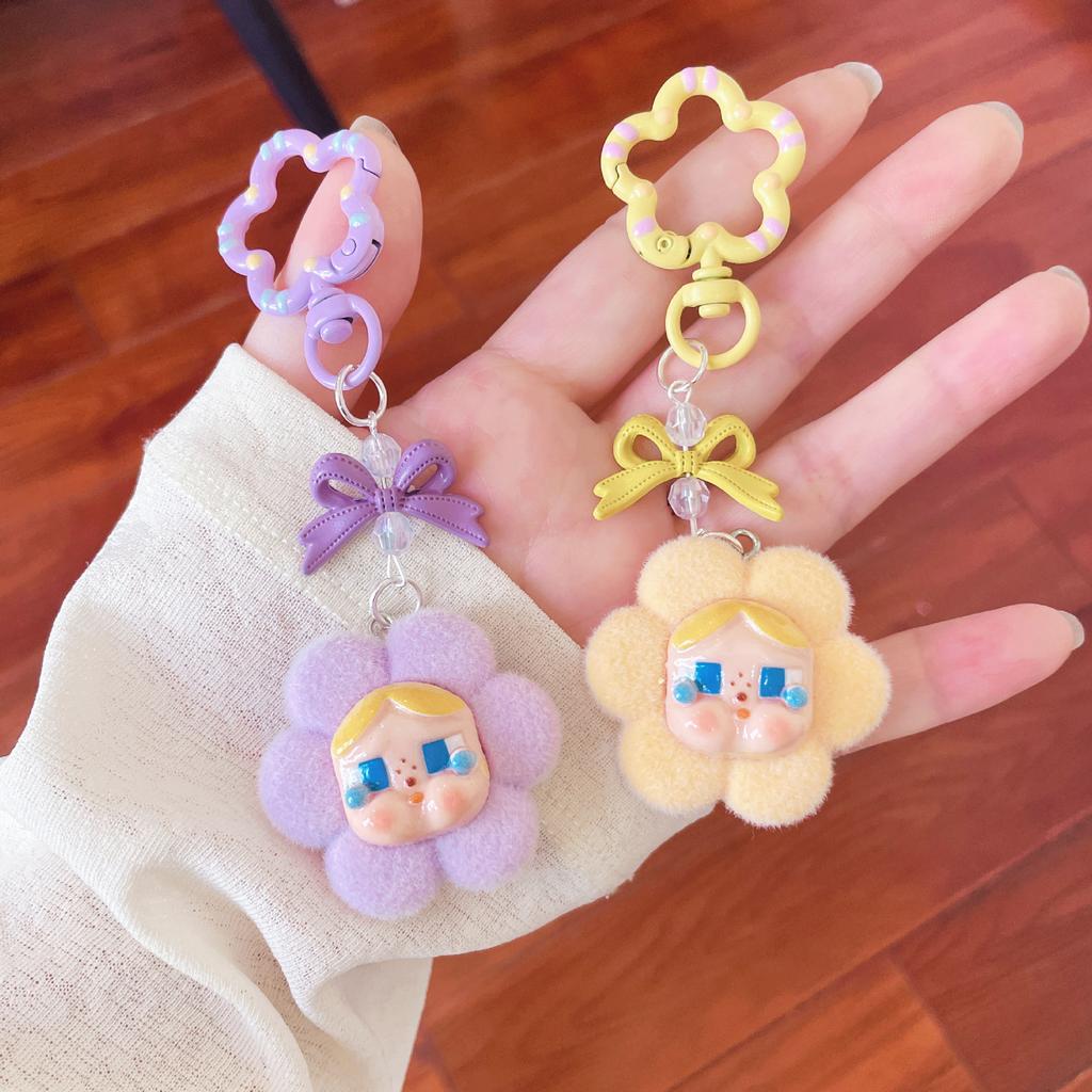 Cartoon Flocking Crying Baby Keychain Small Flower Cute Pendant Trendy Play Doll Girl Heart Bag Exquisite Hanging Jewelry