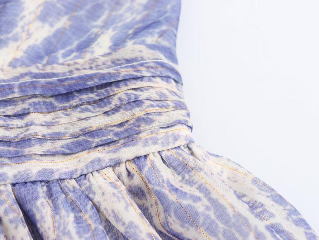 2025 Spring/Summer Sexy Backless V-Neck Spaghetti Strap Chiffon Print Dress